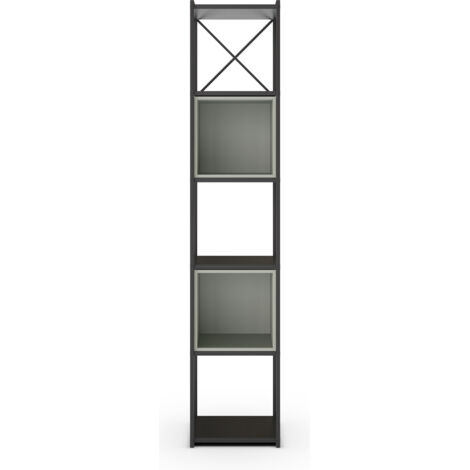 Bibliothèque, meuble étagère aspect bois coloris vert et métal noir - Longueur 36 x Profondeur 39 x Hauteur 179 cm