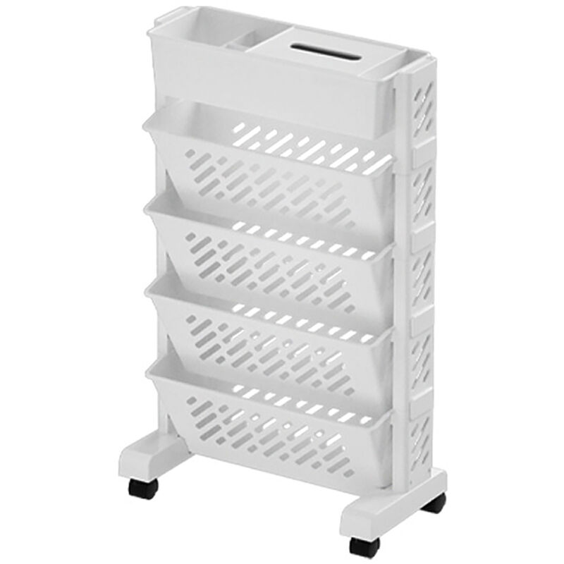 Eosnow - Bibliothèque mobile de grande capacité, rotative, amovible, en plastique, pratique, étagère d'organisation roulante, 5 couches