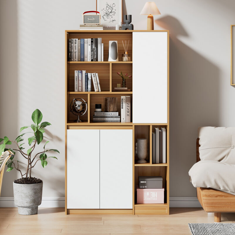 Redom - Bibliothèque moderne avec 3 portes et étagères réglables – 90 x 35,5 x 160 cm, armoire de rangement spacieuse pour la maison et le bureau,