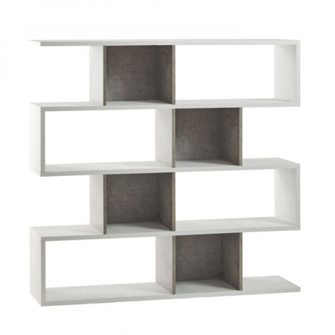 Bibliothèque modulaire 150L x 38P x H144 – Finition blanc mat et ciment – ​​Sarmog