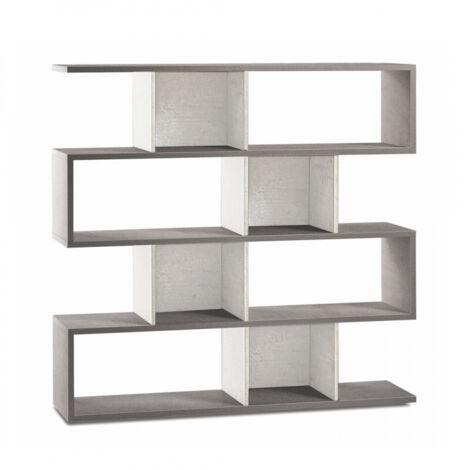 Bibliothèque modulaire 150L x 38P x H144 – Finition ciment et blanc mat – Sarmog