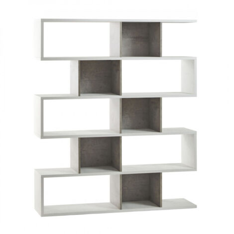 Bibliothèque modulaire 150L x 38P x H180 – Finition blanc mat et ciment – ​​Sarmog