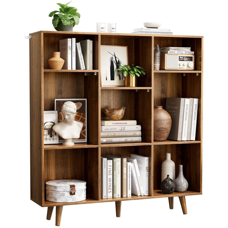 Pipishell - Bibliothèque Modulaire 9 Cubes - Étagère Design 3 Niveaux (100x108cm) - Rangement Ouvert Salon/Chambre/Bureau - Marron