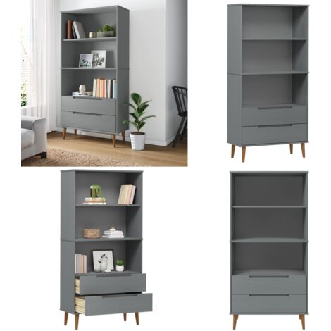 Bibliothèque MOLDE Gris 85x35x170,5 cm Bois massif de pin - Bibliothèque - Meuble De Rangement - Bibliothèque Moderne - Bibliothèque Scandinave - Étagère - Home & Living