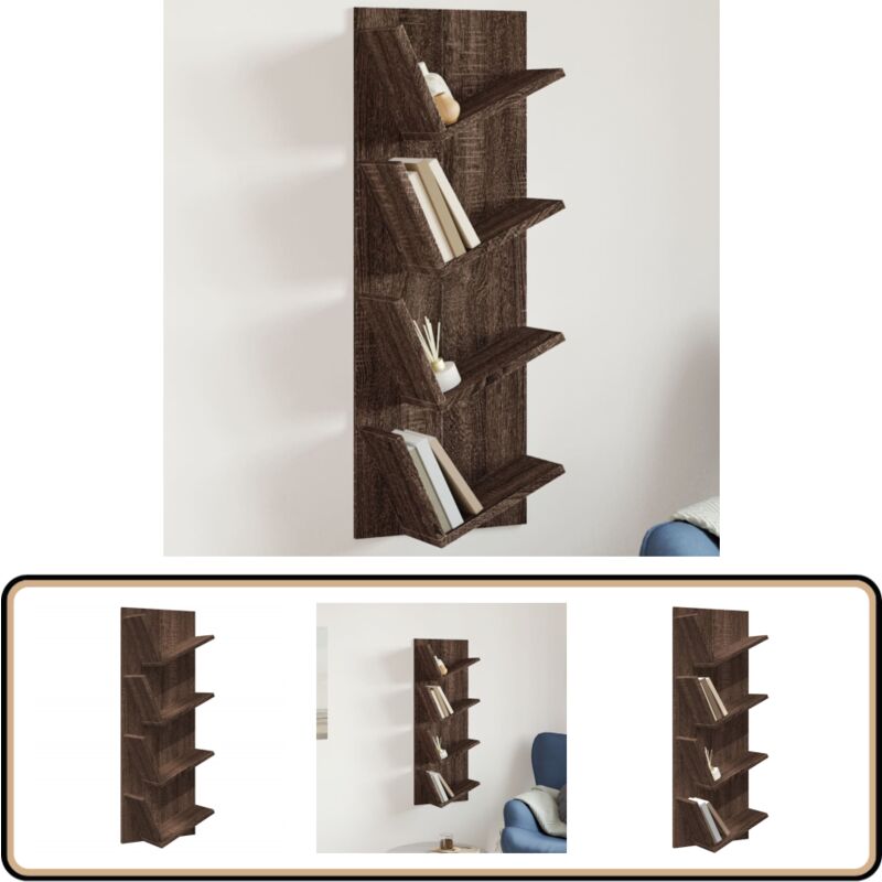 Bibliothèque murale 4 niveaux chêne marron 33x16x90 cm - Bibliothèque Murale - Étagère Murale - Bibliothèque Design - Rangement Mural - Support Livres