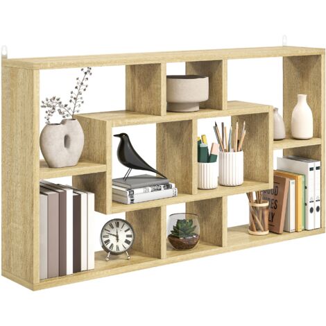 Bibliothèque murale décorative CD, 8 cubes 8x14,5x47,5 cm, chêne