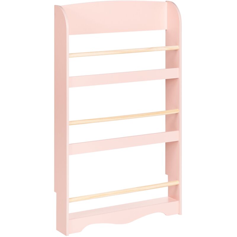 Bibliothèque Murale en Bois de Pin MDF Suspendue 3 Etages Meuble Chambre Enfant Rose Pastel Liloet