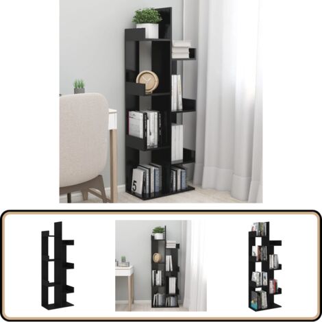 Bibliothèque Noir 48x25,5x140 cm Bois d’ingénierie - Bibliothèque - Rangement - Étagère - Livre - Décoration