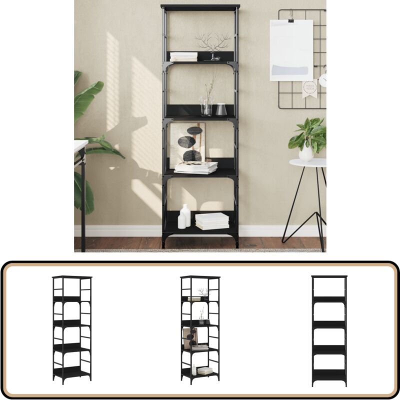 Bibliothèque noir 50x33x153 cm bois d'ingénierie - Bibliothèque - Meuble Rangement - Étagère Murale - Bibliothèque Industrielle - Bibliothèque Moderne