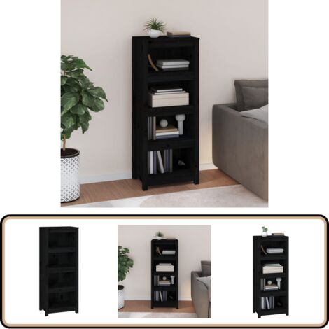Bibliothèque Noir 50x35x125,5 cm Bois de pin massif - Bibliothèque - Meuble De Rangement - Étagère - Armoire À Livres - Bibliothèque Noire