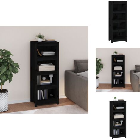 Bibliothèque Noir 50x35x125,5 cm Bois de pin massif - Bibliothèque - Meuble De Rangement - Étagère - Armoire À Livres - Bibliothèque Noire