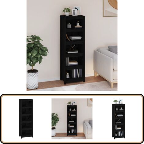 Bibliothèque Noir 50x35x154 cm Bois de pin massif - Bibliothèque - Meuble De Rangement - Étagère - Armoire À Livres - Bibliothèque Noire