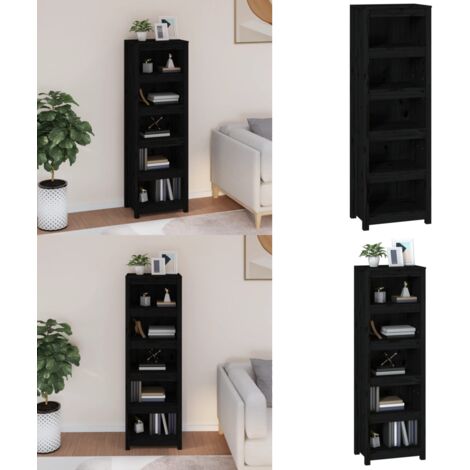 Bibliothèque Noir 50x35x154 cm Bois de pin massif - Bibliothèque - Meuble De Rangement - Étagère - Armoire À Livres - Bibliothèque Noire - Home & Living