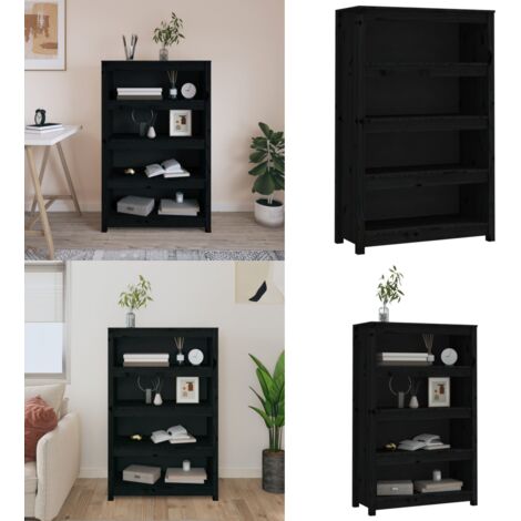Bibliothèque Noir 80x35x126 cm Bois de pin massif - Bibliothèque - Meuble De Rangement - Étagère - Armoire À Livres - Bibliothèque En Bois - Home & Living