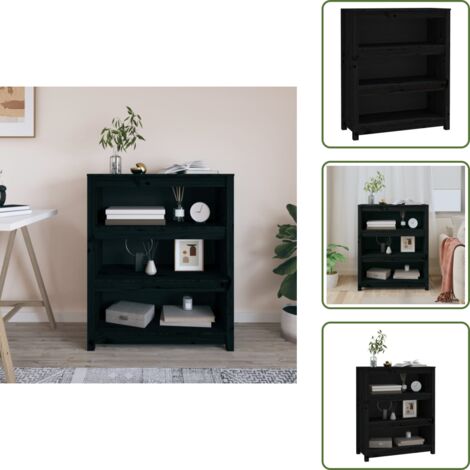 Bibliothèque Noir 80x35x97 cm Bois de pin massif - Bibliothèque - Meuble De Rangement - Étagère - Armoire À Livres - Bibliothèque En Bois