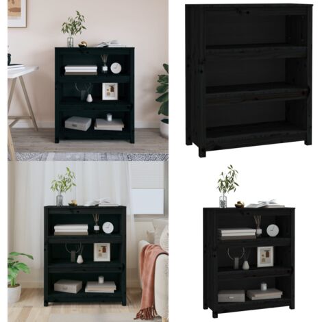 Bibliothèque Noir 80x35x97 cm Bois de pin massif - Bibliothèque - Meuble De Rangement - Étagère - Armoire À Livres - Bibliothèque En Bois - Home & Living