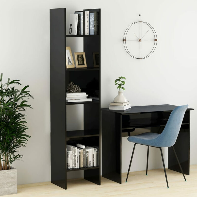 Bibliotheque Noir brillant 40x35x180 cm Agglomere