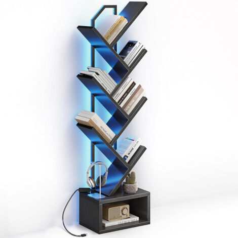 Bibliothèque noire en forme d'arbre 6 niveaux avec éclairage OffiGo