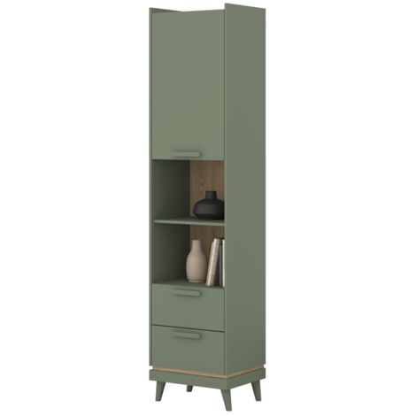 Bibliothèque NOKI – Vert et bois – 1 porte + 2 tiroirs style scandinave