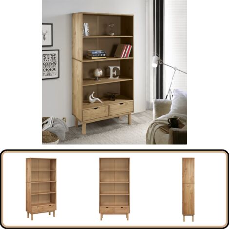 Bibliothèque OTTA avec 2 tiroirs Marron Bois massif pin - Bibliothèque - Meuble De Rangement - Étagère - Bibliothèque Scandinave - Bibliothèque En Bois