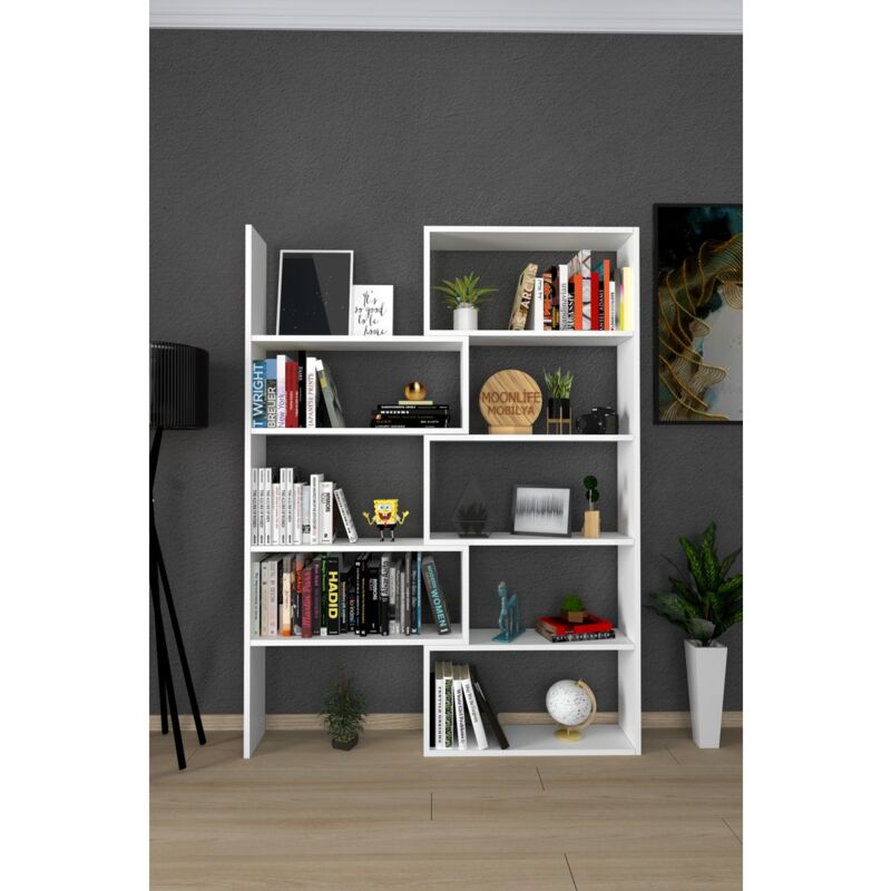 Epikasa - Bibliothèque Owen, Panneau Aggloméré Mélaminé, Blanc, 20x70x165 cm