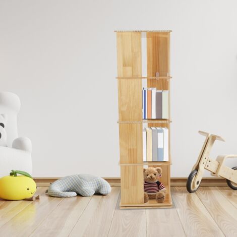 Bibliothèque pivotante, étagère sur pied, étagère pivotante, étagère de bureau, étagère décorative, pivotante à 360° avec 4 niveaux pour chambre à coucher, bureau, PVC, couleur bois, 40 x 127 x 40 cm
