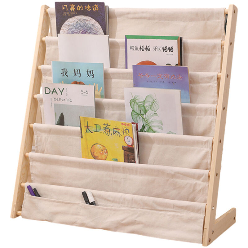 Tagère de lecture pour enfants, bibliothèque enfant, étagère en bois et tissu, pour chambre d'enfant, chambre à coucher, crèche, école, 75 x 30 x 80