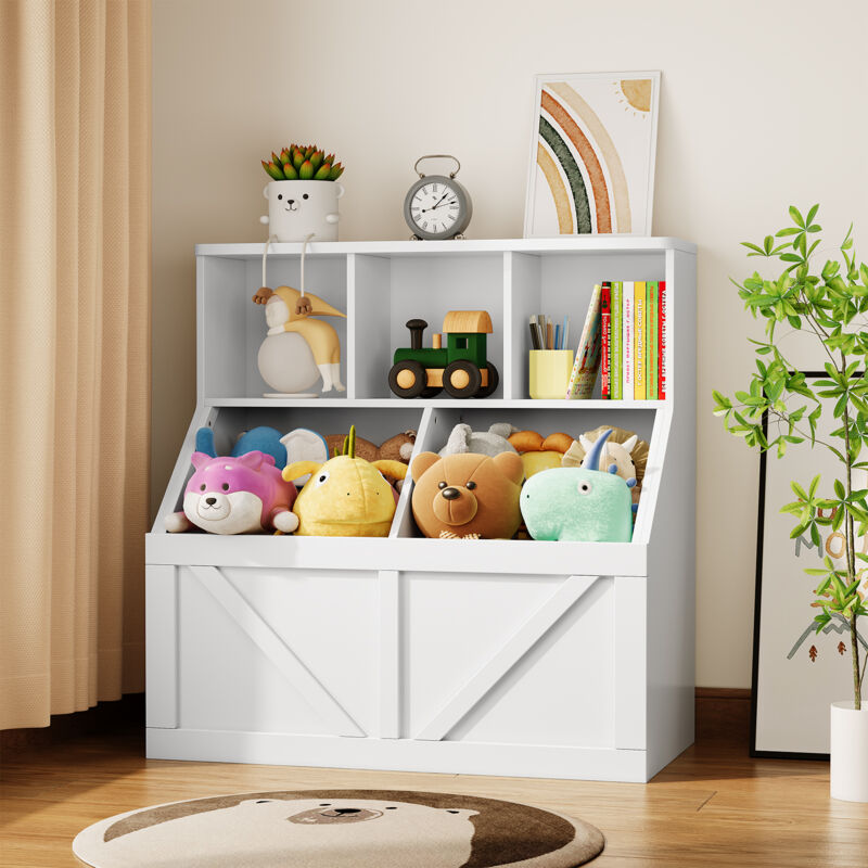 Bibliothèque pour Enfants, Meuble de rangement,Chambre Enfant, Étagères à 2 hauteurs, Blanc,90x42x92cm