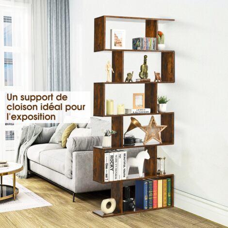 Bibliothèque Rangement 6 Niveaux, 80x23x191 cm, Style Industriel S, Café CW87841
