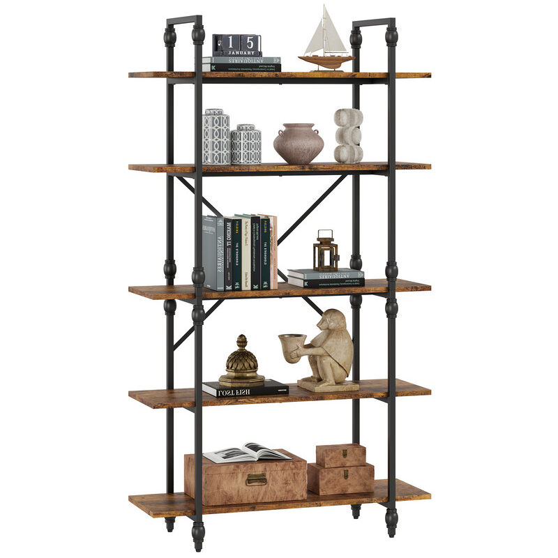 Lunsy - Bibliothèque romaine à 5 niveaux ouverts, bibliothèque en bois - bibliothèque étroite avec colonne romaine, étagère de salon, design