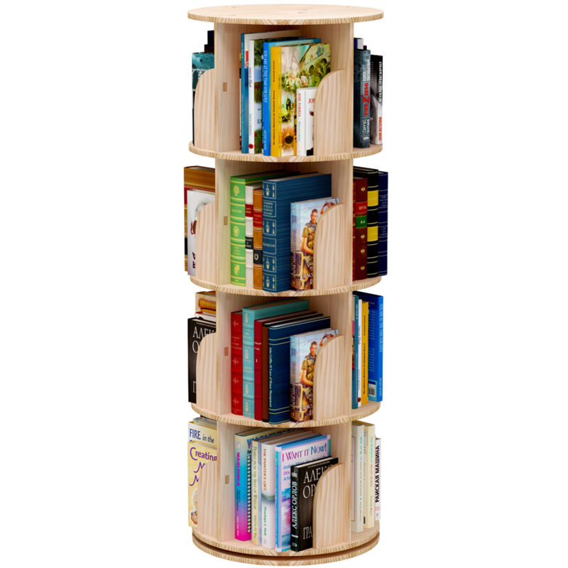 Bibliothèque rotative à 360 degrés, étagère de Rangement pour Enfants et Adultes, étagère multifonctionnelle, en Bois Massif, bibliothèque Simple