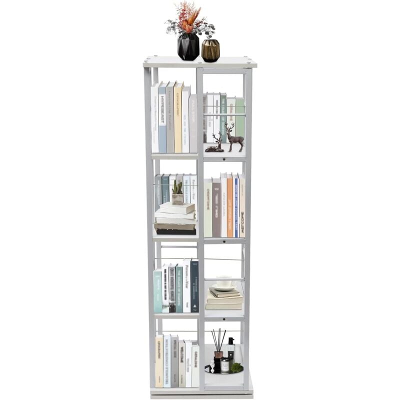 Gojoy - Bibliothèque rotative à 360°, Étagère d'angle rotative à 4 niveaux pour chambre à coucher, salon, bureau, 40 x 40 x 134 cm