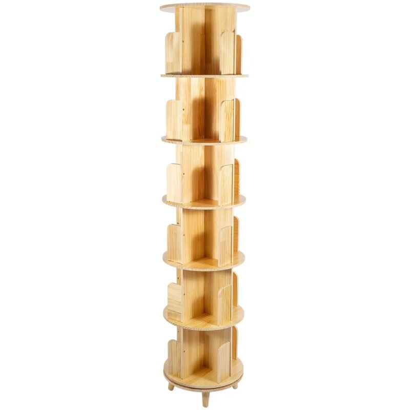 Gojoy - Bibliothèque Rotative à 6 Niveaux avec Pieds, grande Bibliothèque Rotative Tour de Bibliothèque Tournante Étagère à Livres Debout