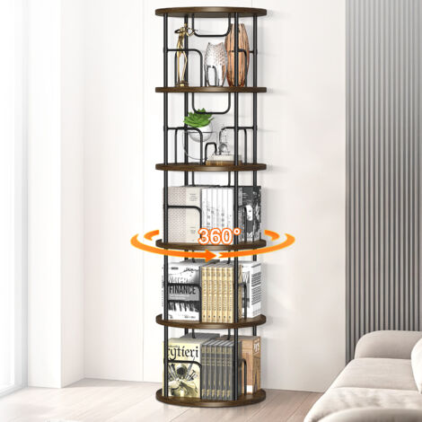Bibliothèque Rotative, Pivotante Affichage à 360°, Étagère de Rangement, Autoportante à 5 Niveaux, 45 x 45 x 160 cm, 45kg max, pour La Maison, Salon, Supports de Sol, Gain de Place