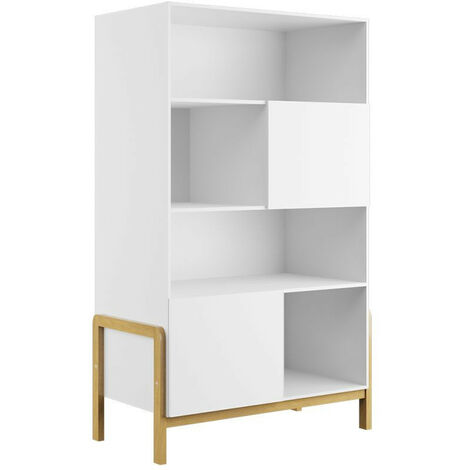 Bibliothèque scandinave blanche et pieds en bois de chêne Vanka