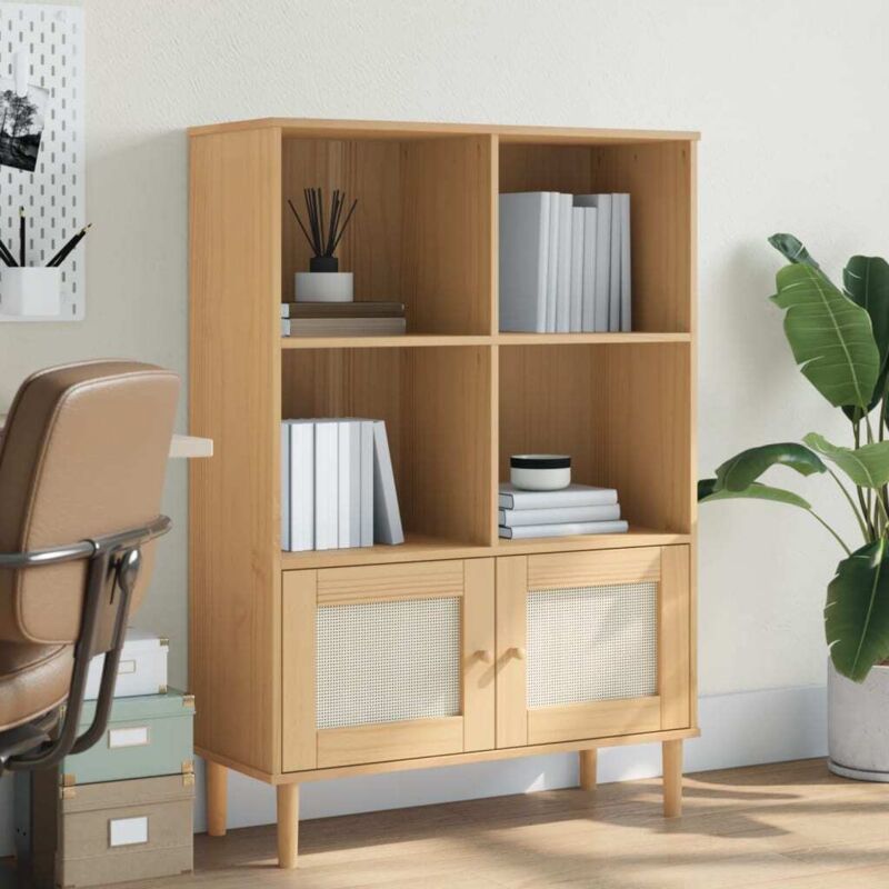 Bibliothèque senja aspect de rotin marron bois massif de pin Vidaxl