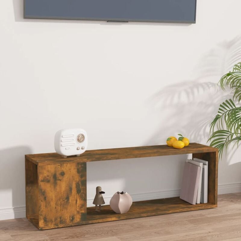 Meuble tv Chêne fumé 100x24x32 cm Bois d'ingénierie
