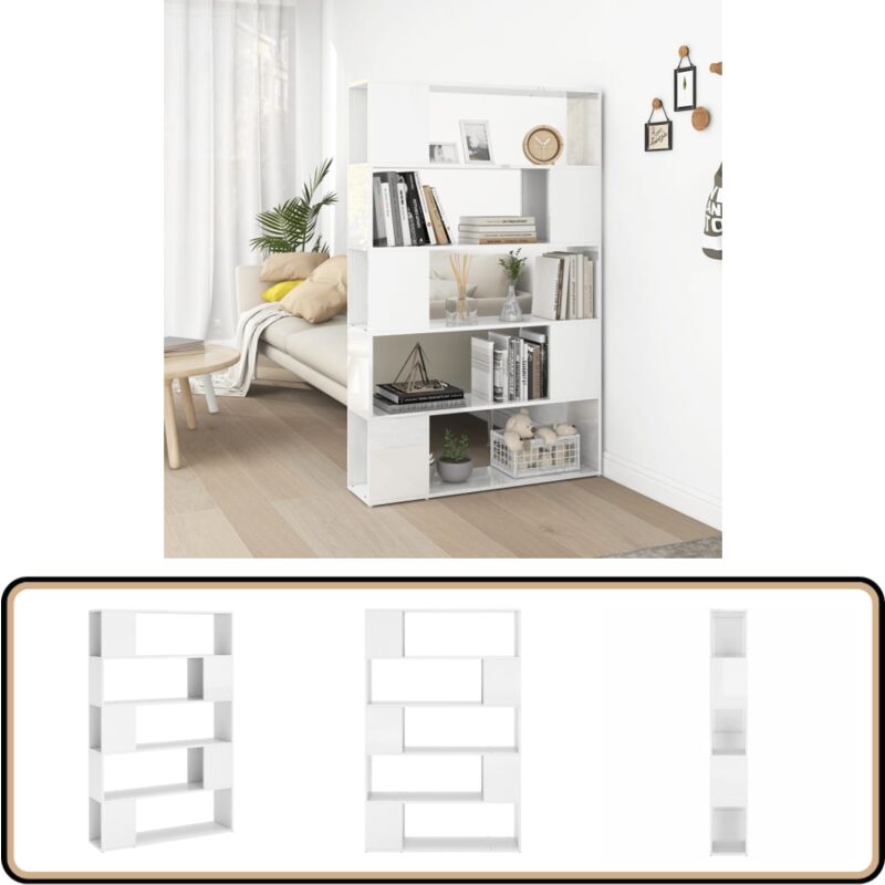 Vidaxl - Bibliothèque séparateur de pièce blanc brillant bois ingénierie - Bibliothèque Blanche - Bibliothèque Moderne - Meuble Rangement