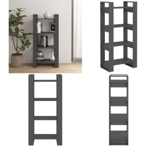 Bibliothèque/Séparateur de pièce Gris 60x35x125 cm Bois massif - Bibliothèque - Bibliothèque En Bois - Meuble De Rangement - Séparateur De Pièces - Étagère - Home & Living