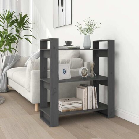 Bibliothèque/Séparateur de pièce Meuble de Rangement  Meuble Étagère Gris 80x35x91 cm Pin solide 15785