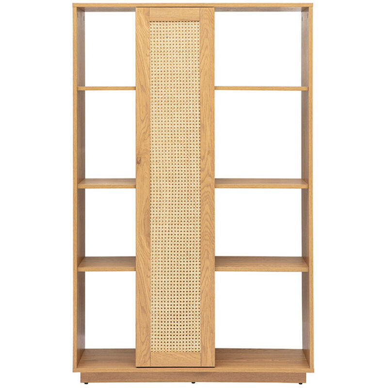 Bibliothèque séparatrice avec rangements finition bois clair chêne et cannage rotin L100 cm ALICANTE
