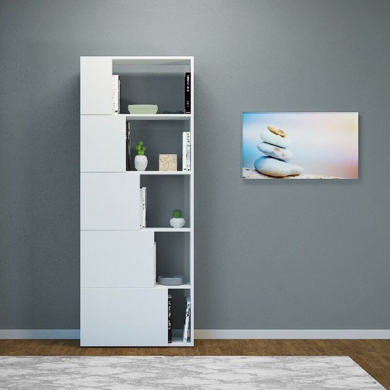 Homemania - Bibliothèque Skipper, Panneau Aggloméré Mélaminé, Blanc, 65x22x166 cm