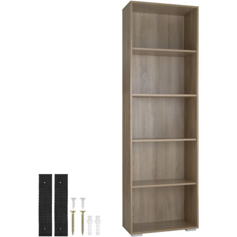 Tectake – Bibliothèque moderne en MDF effet bois clair – Dimensions 60x30x190 cm – 5 étagères – Capacité 50 kg – Montage facile avec système anti-basculement