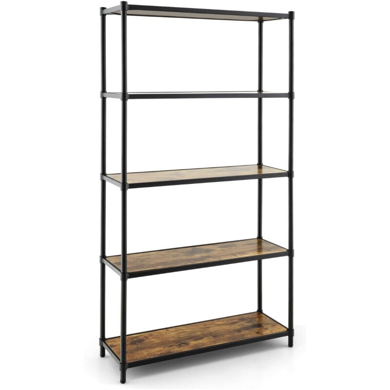 Helloshop26 - Bibliothèque style industriel à 5 niveaux 80 x 29 x 154 cm étagère de rangement avec dispositifs anti-basculement pieds réglables noir