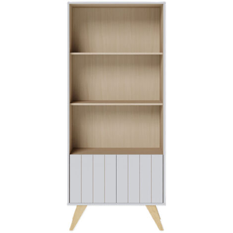 Bibliothèque sur pieds avec étagères et 2 portes coloris Blanc - Longueur 75 x Hauteur 175 x Profondeur 36 cm