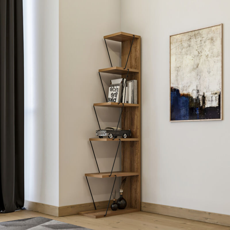 Bibliothèque en Pin avec Cadre en Métal Noir, Style Contemporain, 50x150x22 cm, Pour Salon ou Bureau