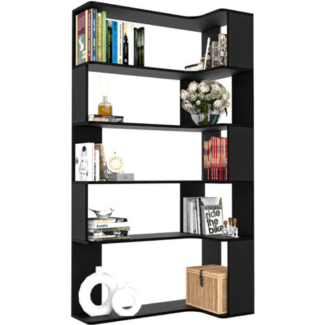 Bibliothèque verticale à 5 niveaux, étagère d'angle facile à nettoyer, armoire de rangement en bois de grande capacité avec 4 dispositifs anti-basculement, 90x48x169cm