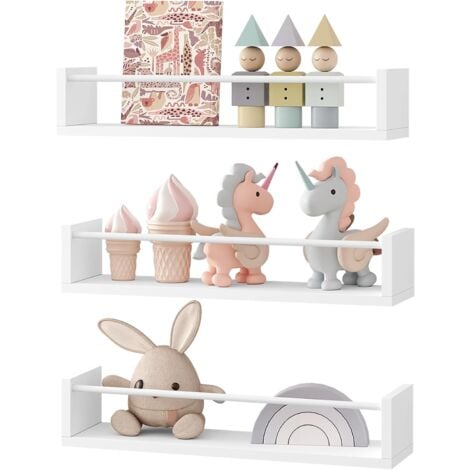 Bibliothèque WOLTU, Étagère Murale avec 3 Tablettes, Étagère Rangement, en Fer et MDF, 40 x 10 x 12 cm, Blanc