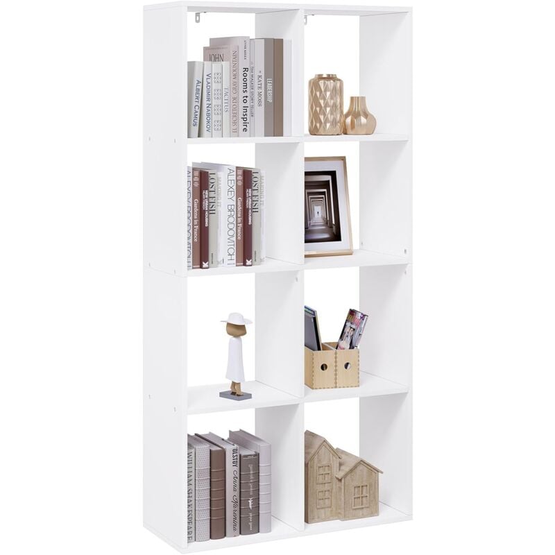 Woltu - Bibliothèque Étagère Rangement à 4 Niveaux 71x29x140.5cm, Meuble de Rangement, Meuble Cube avec 8 Compartiments Ouverts en Bois d'Ingénierie,