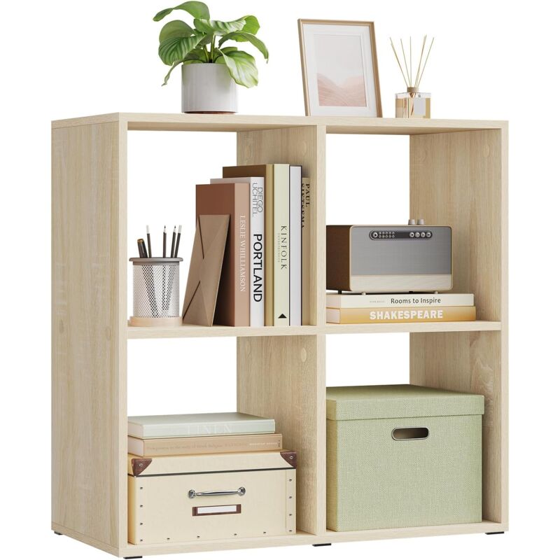 Woltu - Bibliothèque Étagère Rangement avec 4 Cubes, Meuble Rangement en Bois d'Ingénierie,Chêne Clair